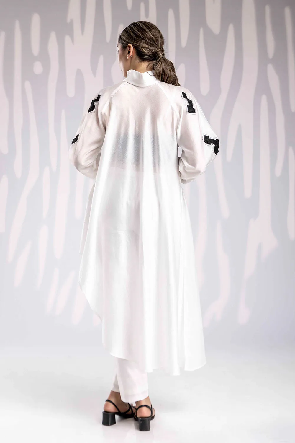 Aplic Work Silk Chanderi Tunic Set - White