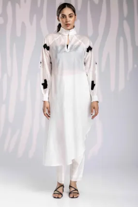 Aplic Work Silk Chanderi Tunic Set - White