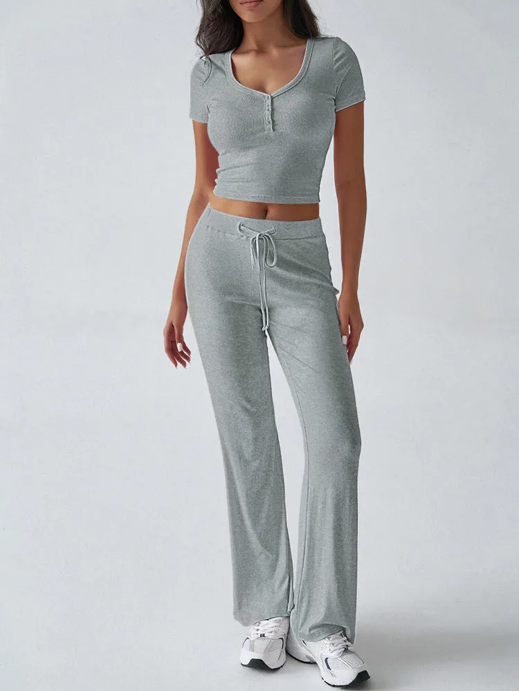 Athleisure U-neck T-shirt knit Two-piece Set