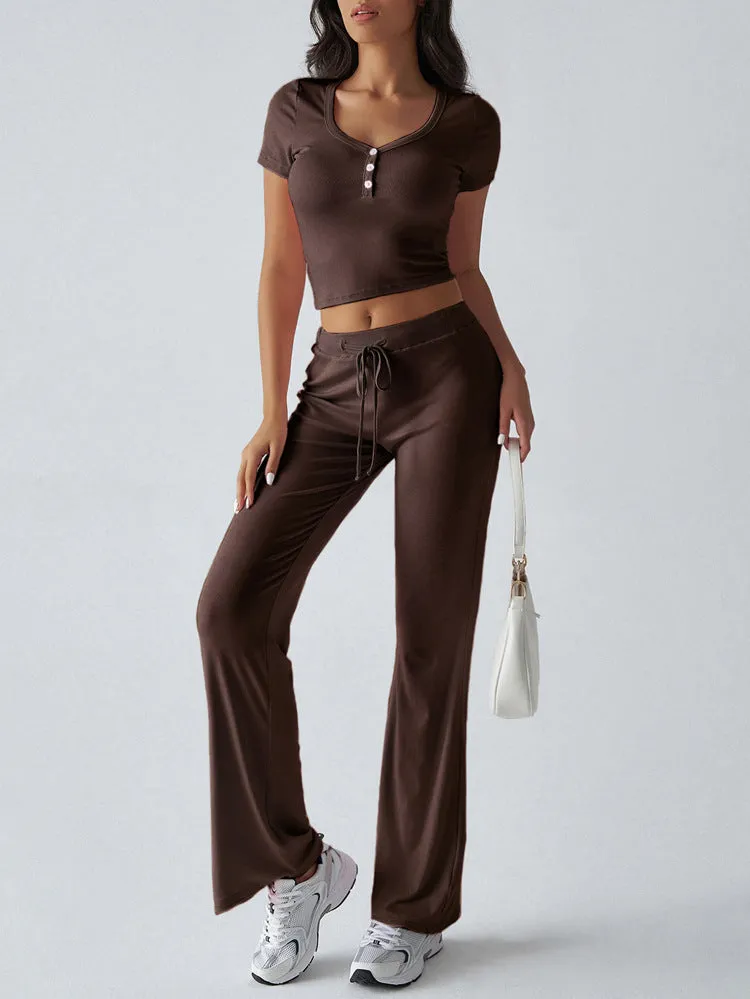 Athleisure U-neck T-shirt knit Two-piece Set