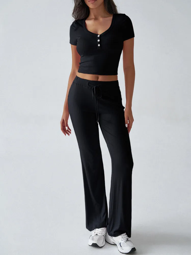 Athleisure U-neck T-shirt knit Two-piece Set