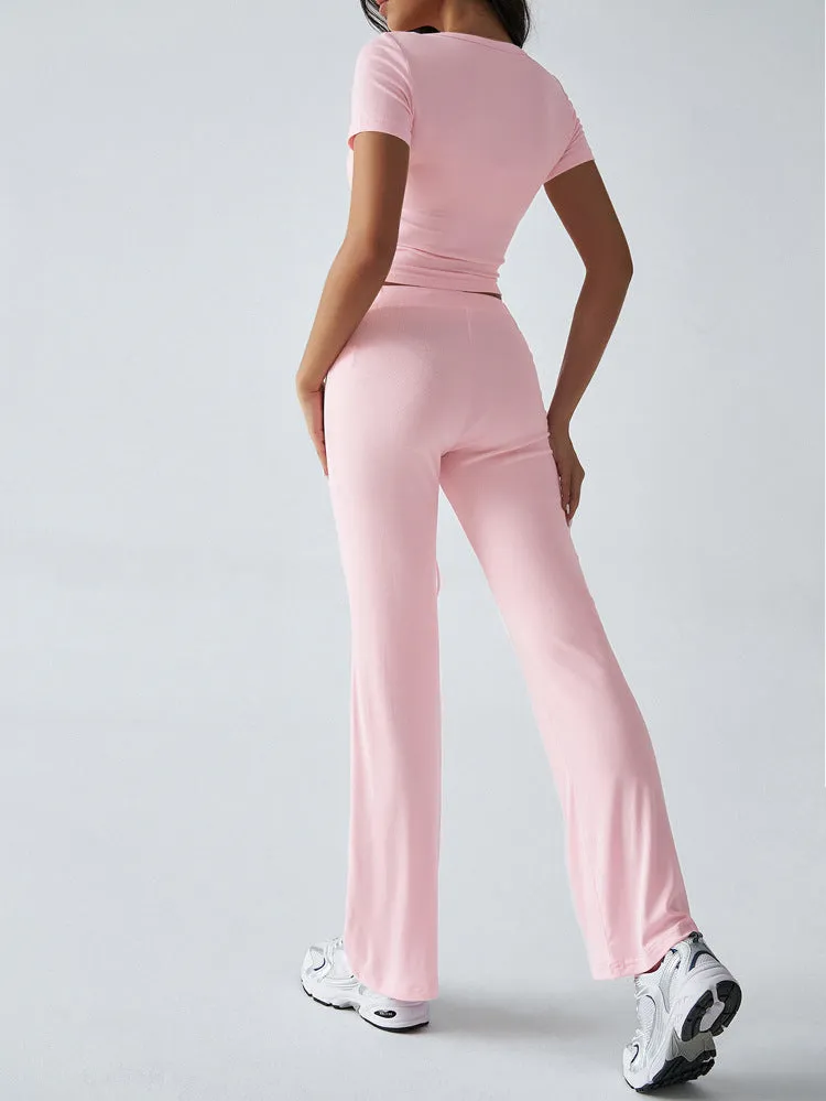 Athleisure U-neck T-shirt knit Two-piece Set