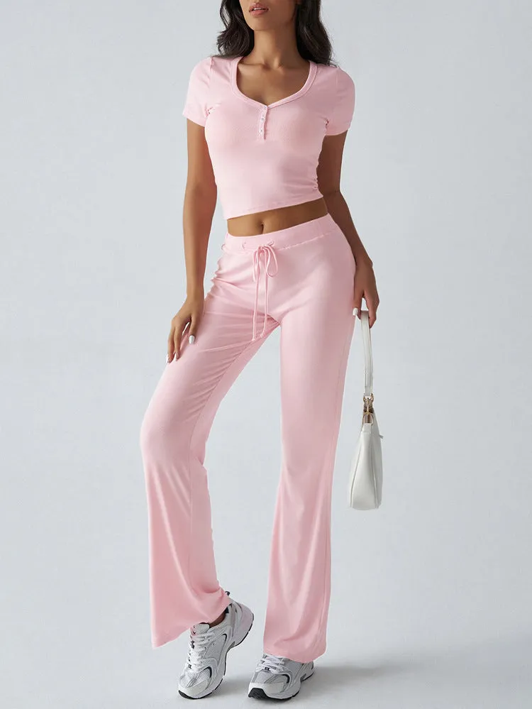 Athleisure U-neck T-shirt knit Two-piece Set
