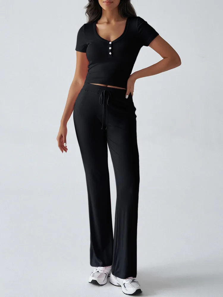 Athleisure U-neck T-shirt knit Two-piece Set