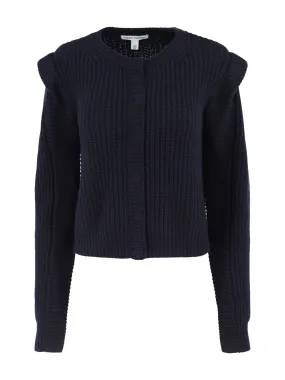 Autumn Cashmere Shaker Flange Shoulder Jacket in Peacoat