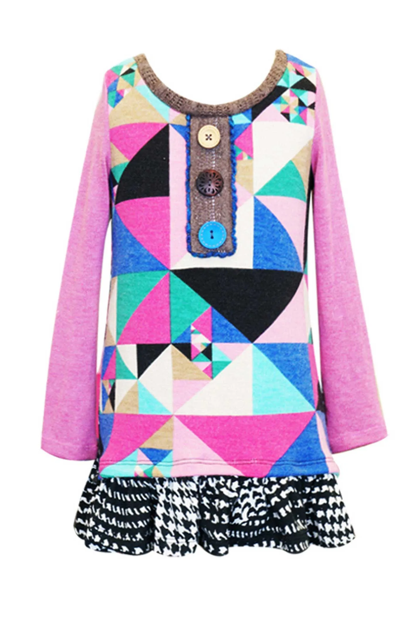 Big Girls Geometric Print Long Sleeve Dress