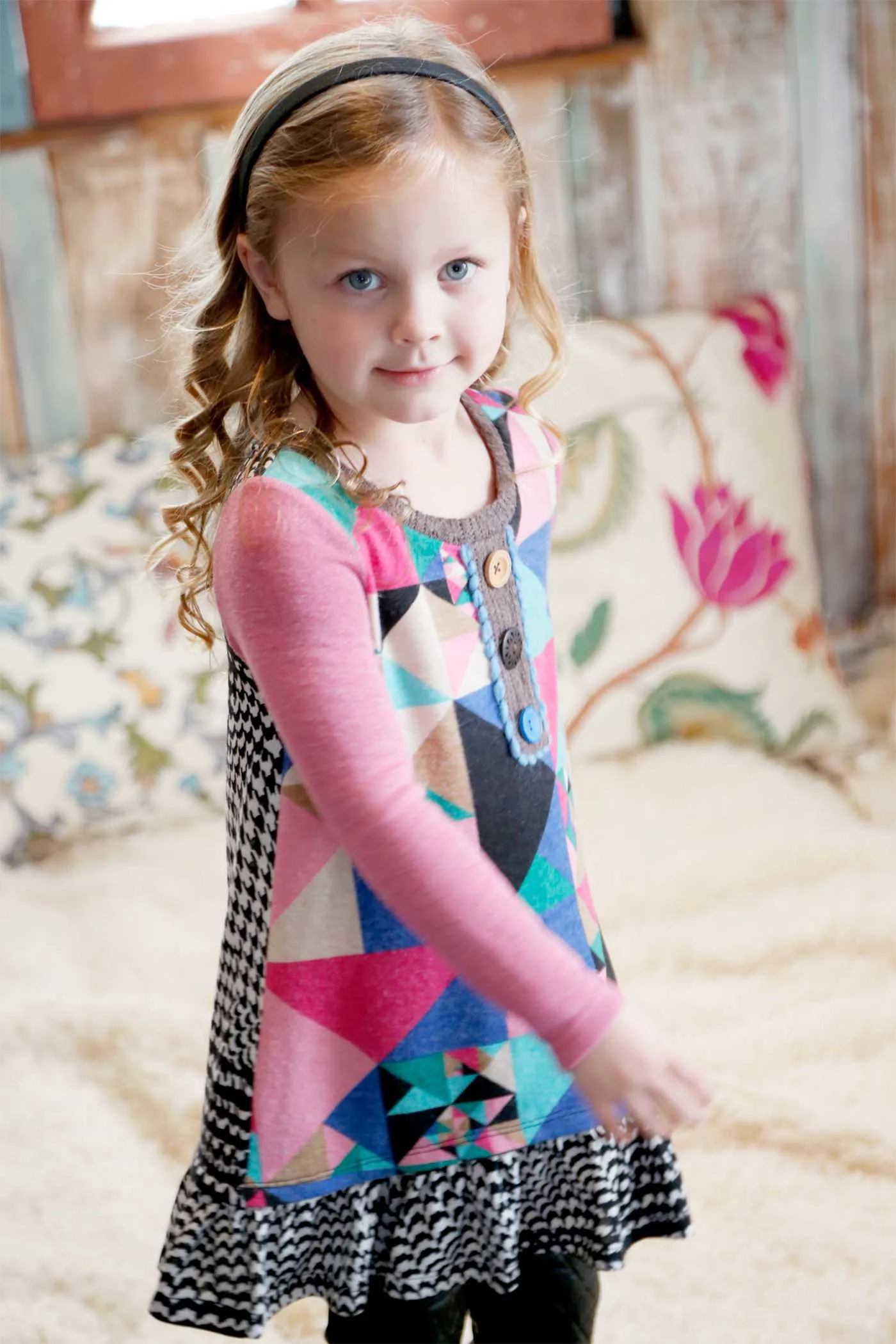 Big Girls Geometric Print Long Sleeve Dress