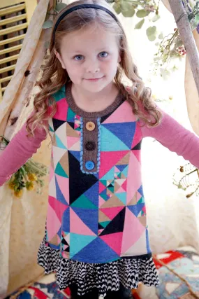 Big Girls Geometric Print Long Sleeve Dress
