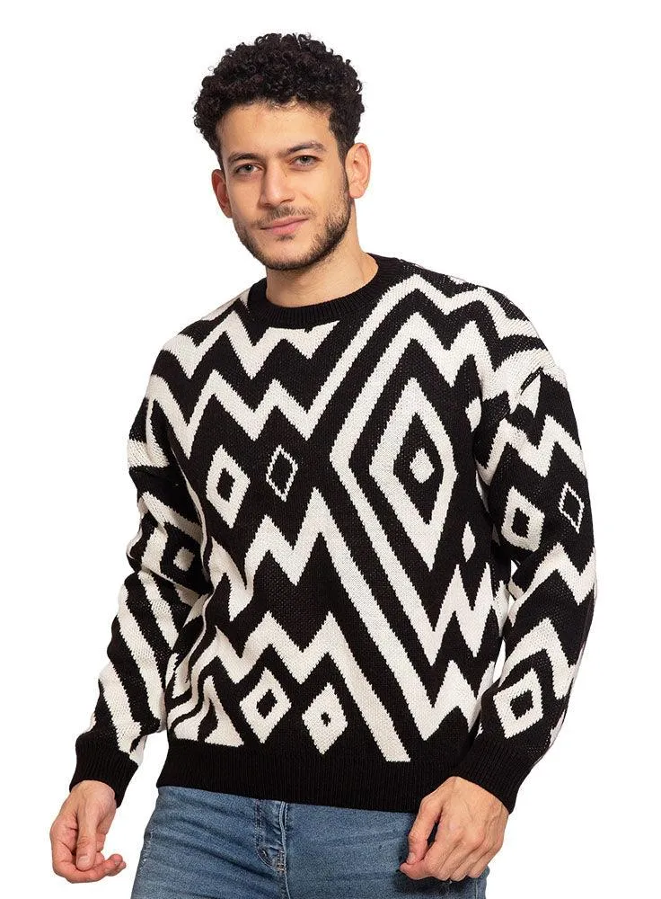 Black*Off-White Rhombus Pullover