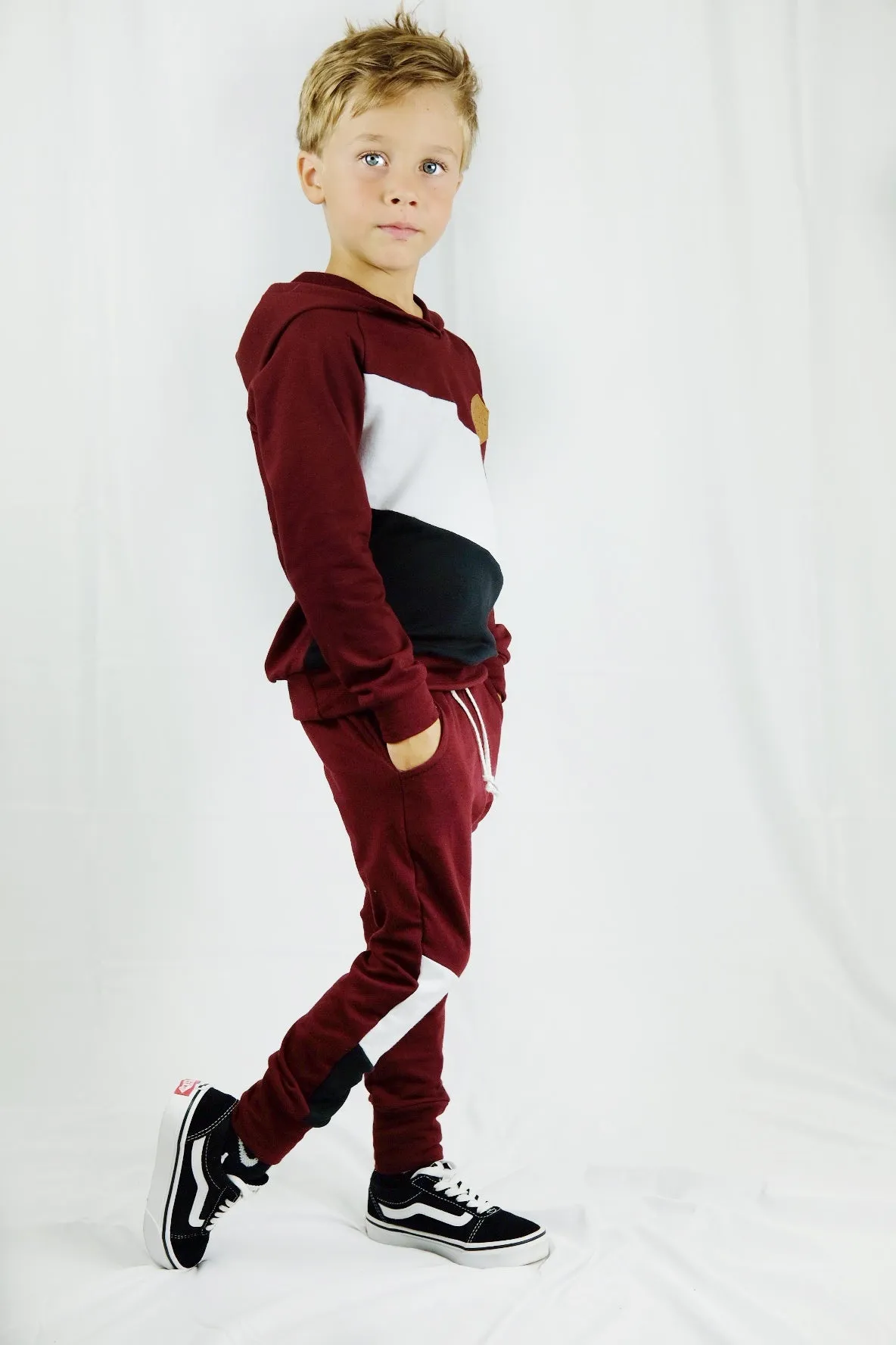 Burgundy Color Block Hoodie