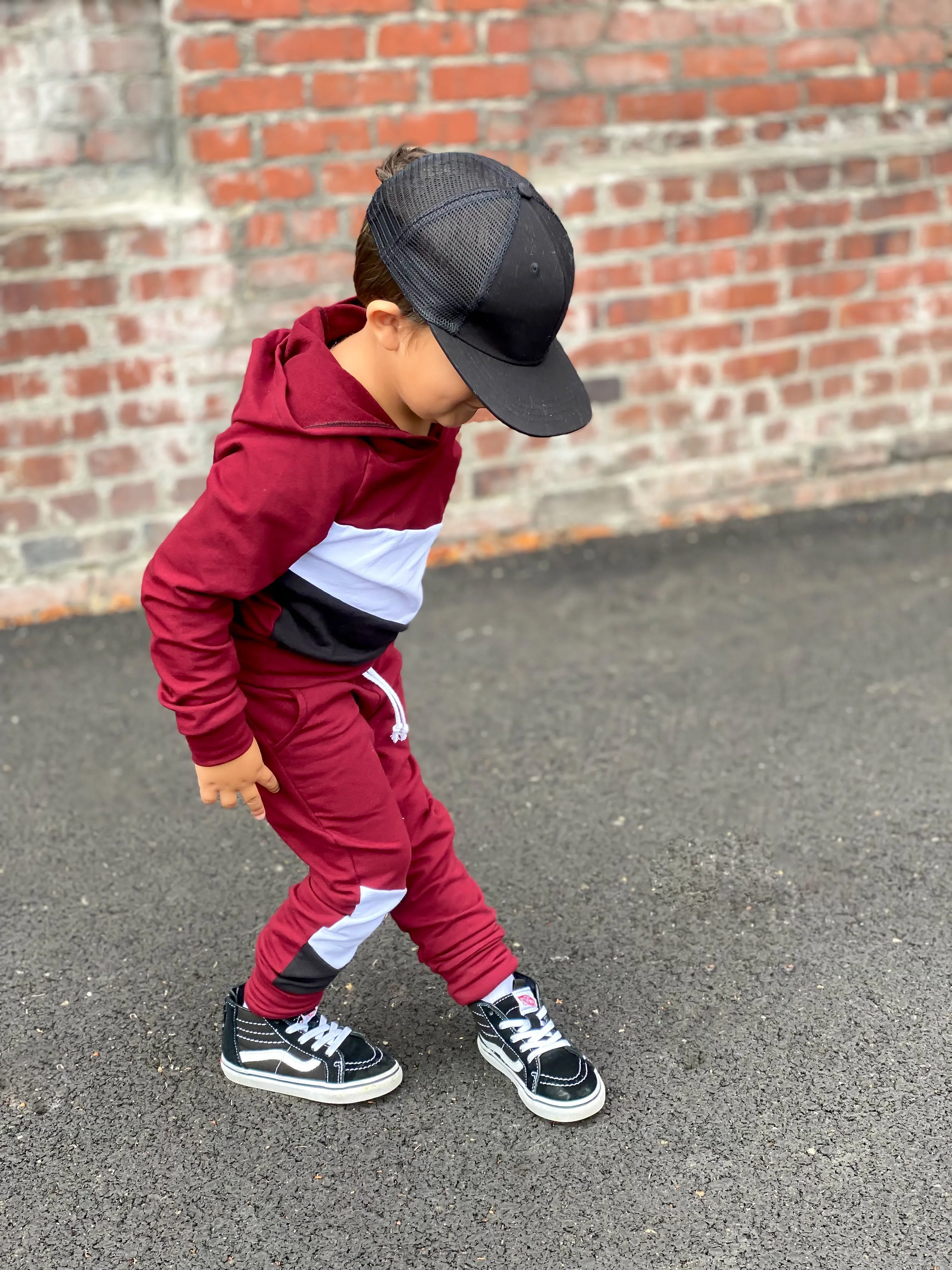 Burgundy Color Block Hoodie