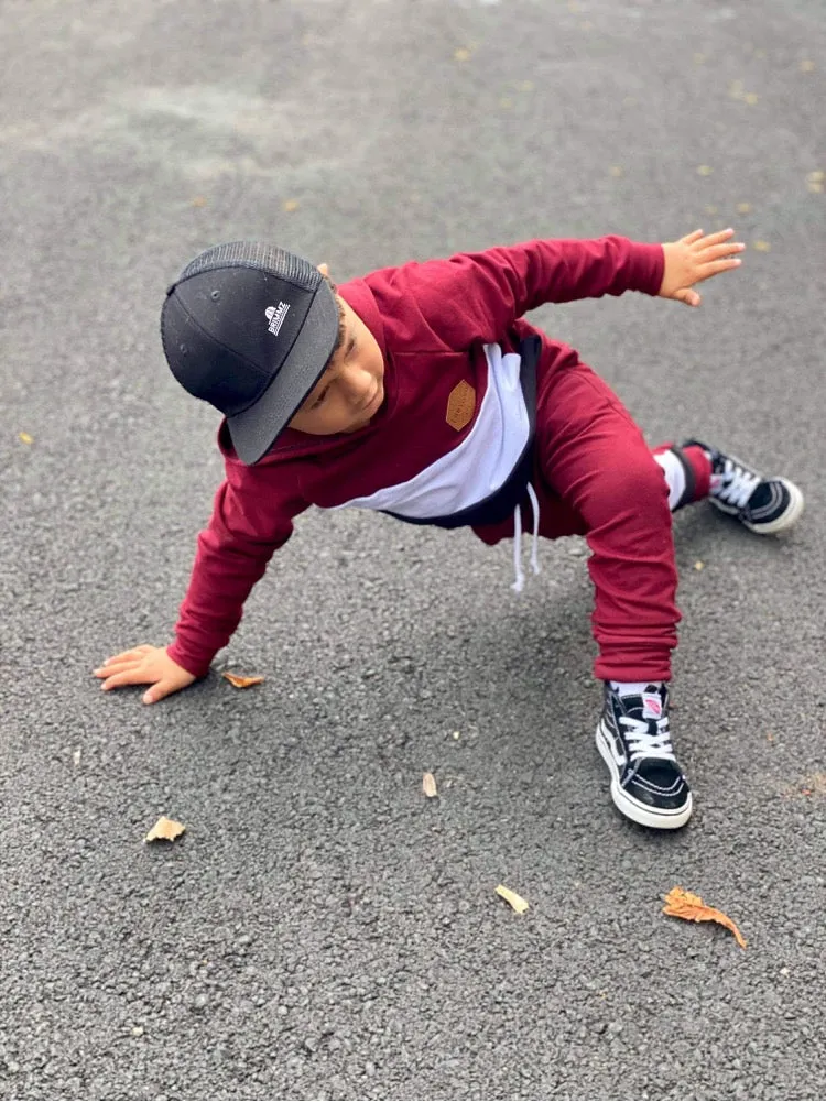 Burgundy Color Block Hoodie