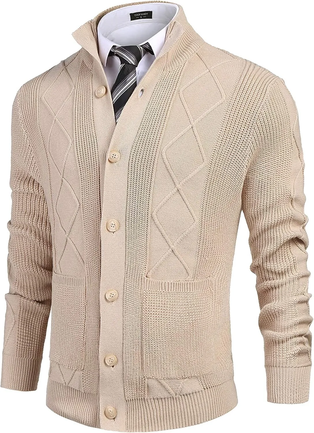 Casual Stand Collar Button Down Cardigan with Pockets (US Only)