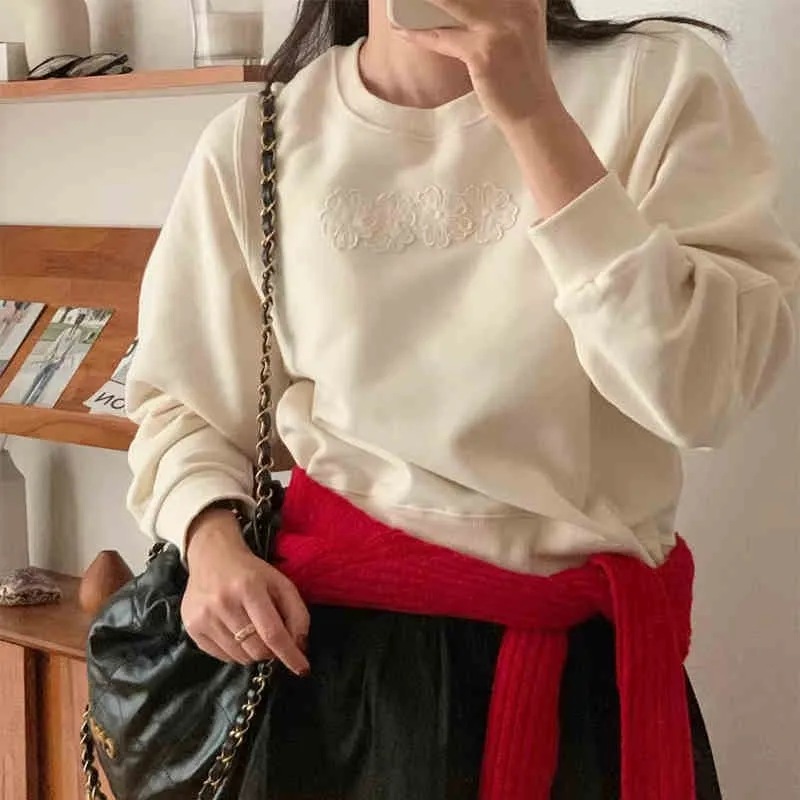 christmas outfit Sonicelife Embroidered Lace Flowers Pullover Sweatshirt