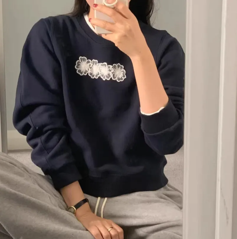 christmas outfit Sonicelife Embroidered Lace Flowers Pullover Sweatshirt
