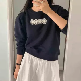 christmas outfit Sonicelife Embroidered Lace Flowers Pullover Sweatshirt