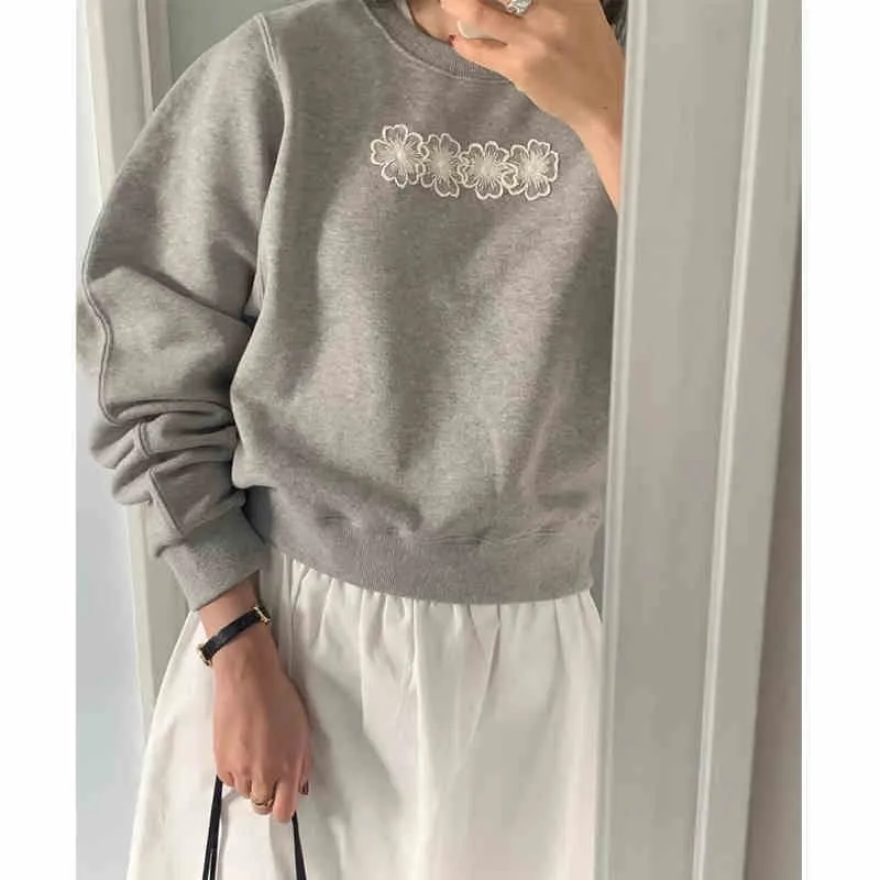 christmas outfit Sonicelife Embroidered Lace Flowers Pullover Sweatshirt