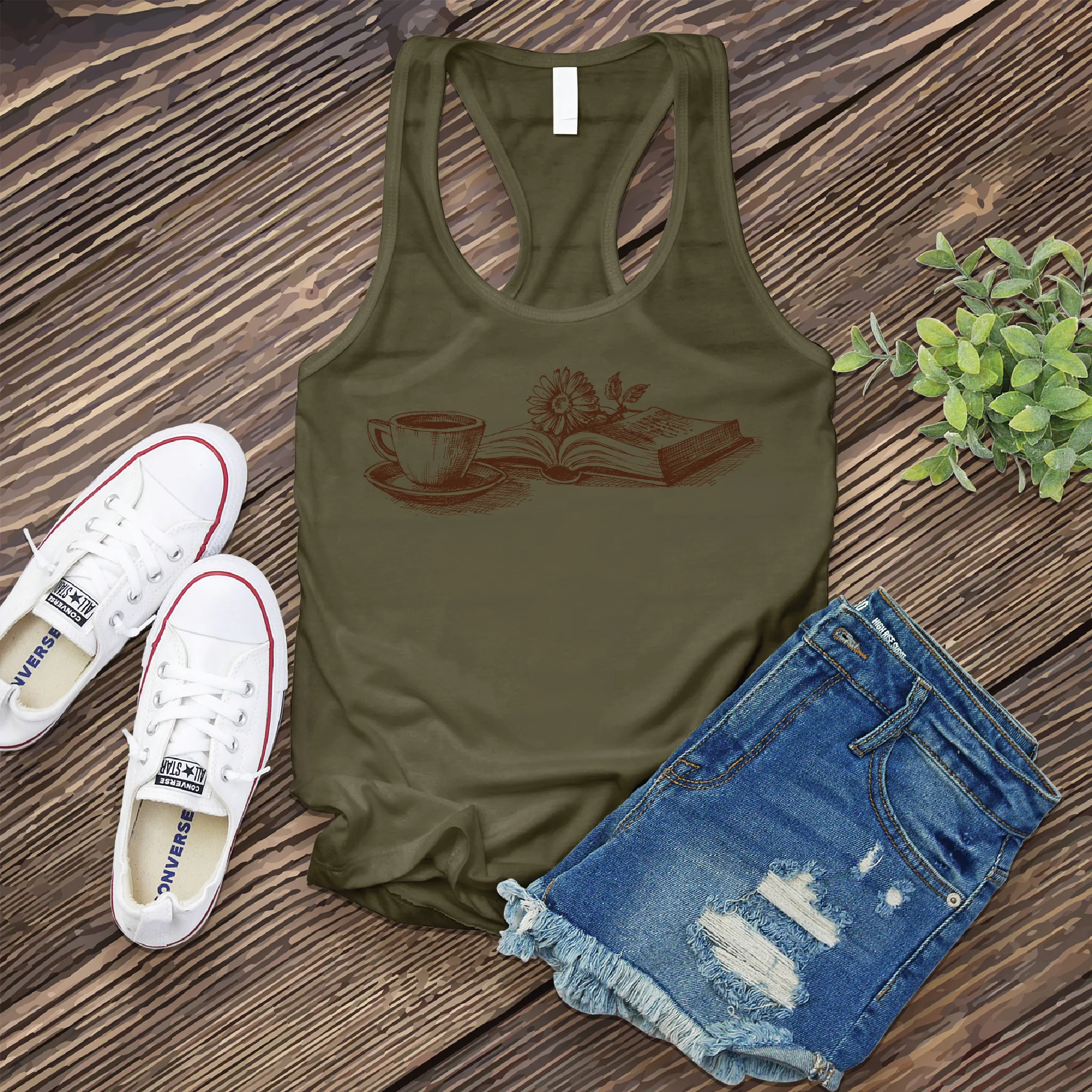 Coffee, Book, and Flower Women's Tank Top