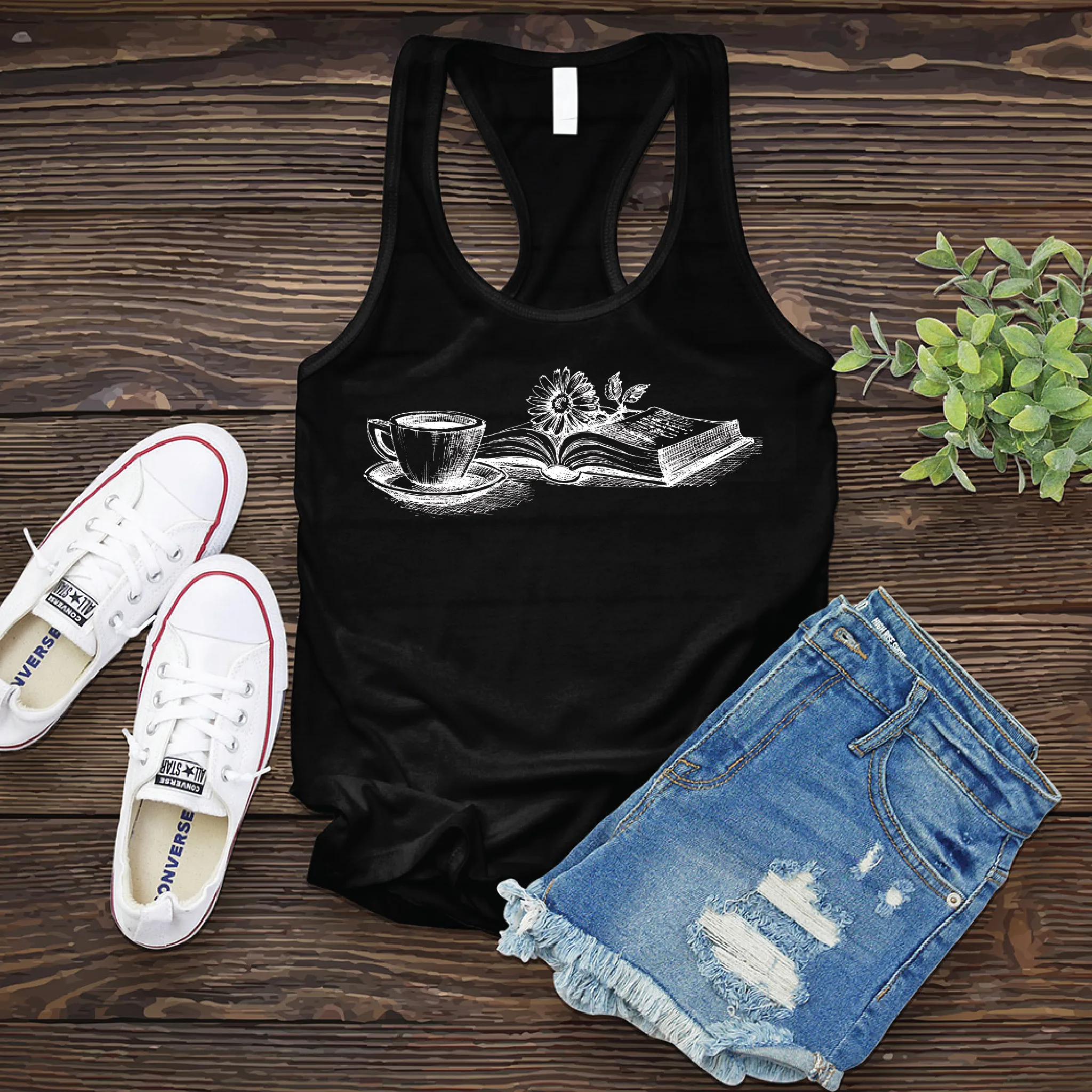 Coffee, Book, and Flower Women's Tank Top