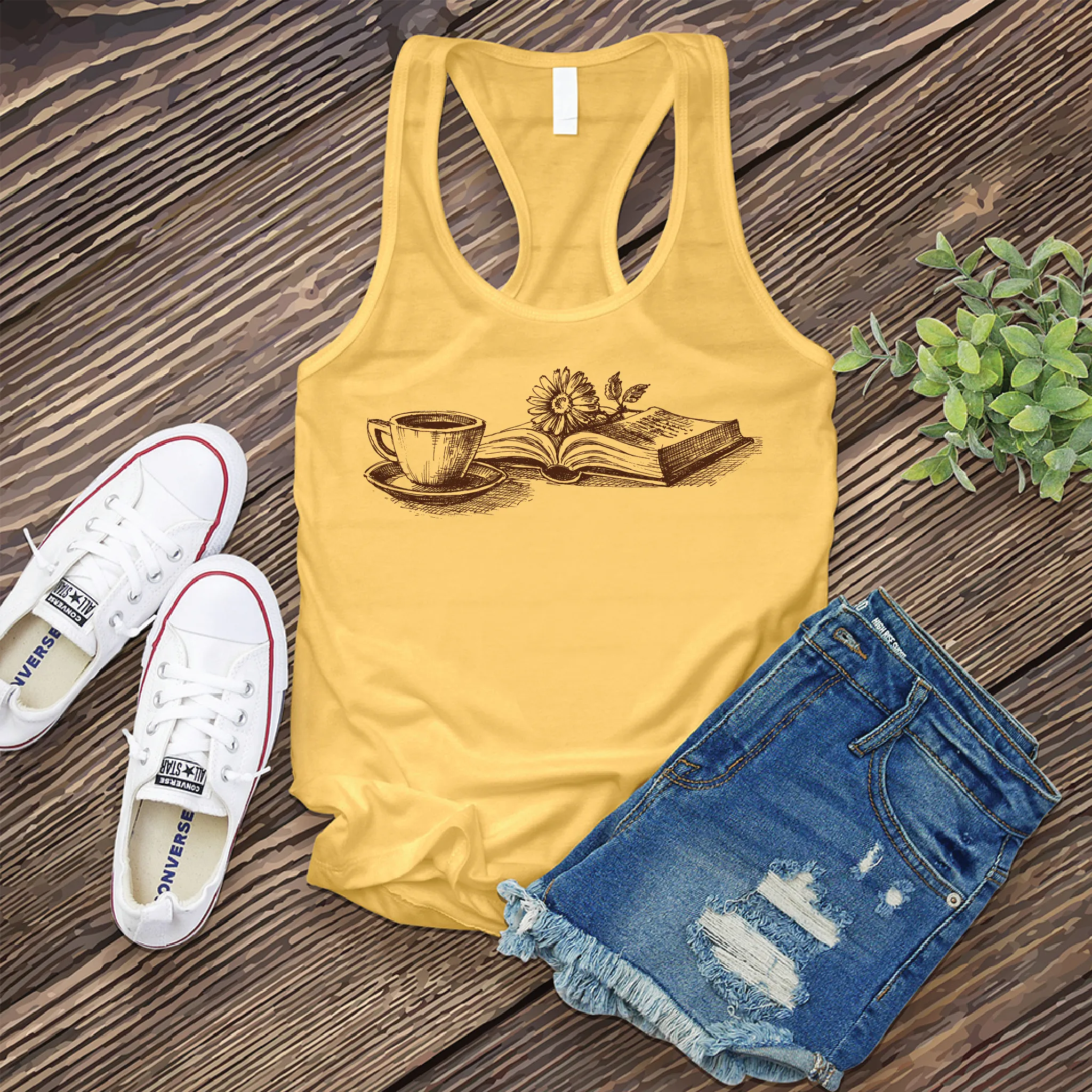 Coffee, Book, and Flower Women's Tank Top