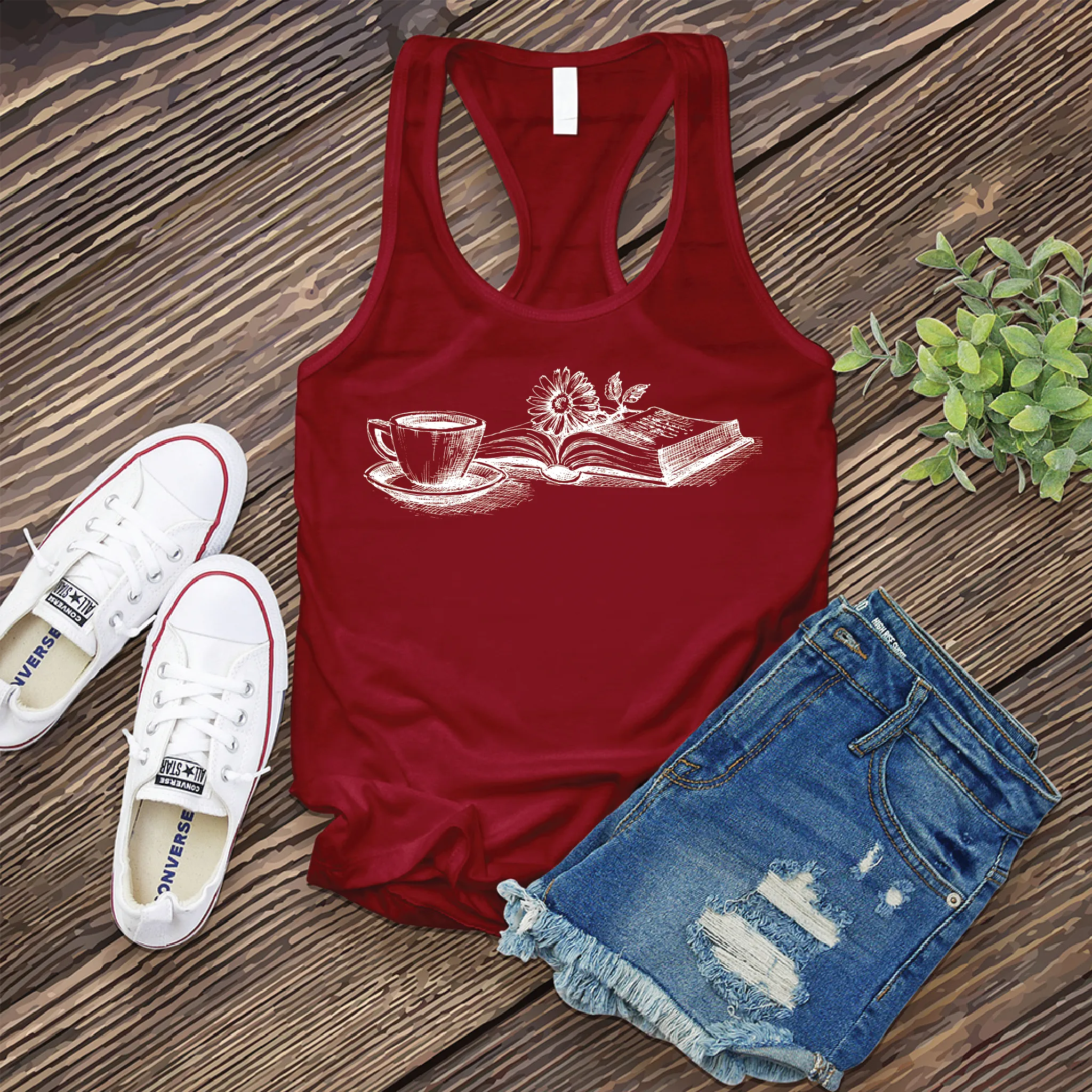 Coffee, Book, and Flower Women's Tank Top
