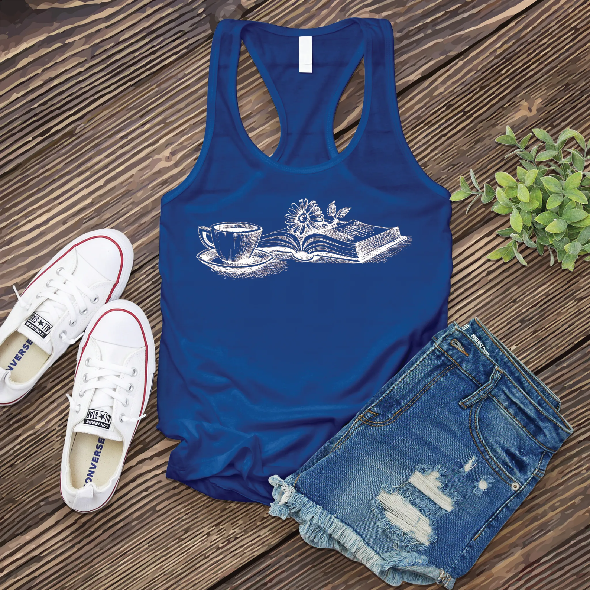 Coffee, Book, and Flower Women's Tank Top