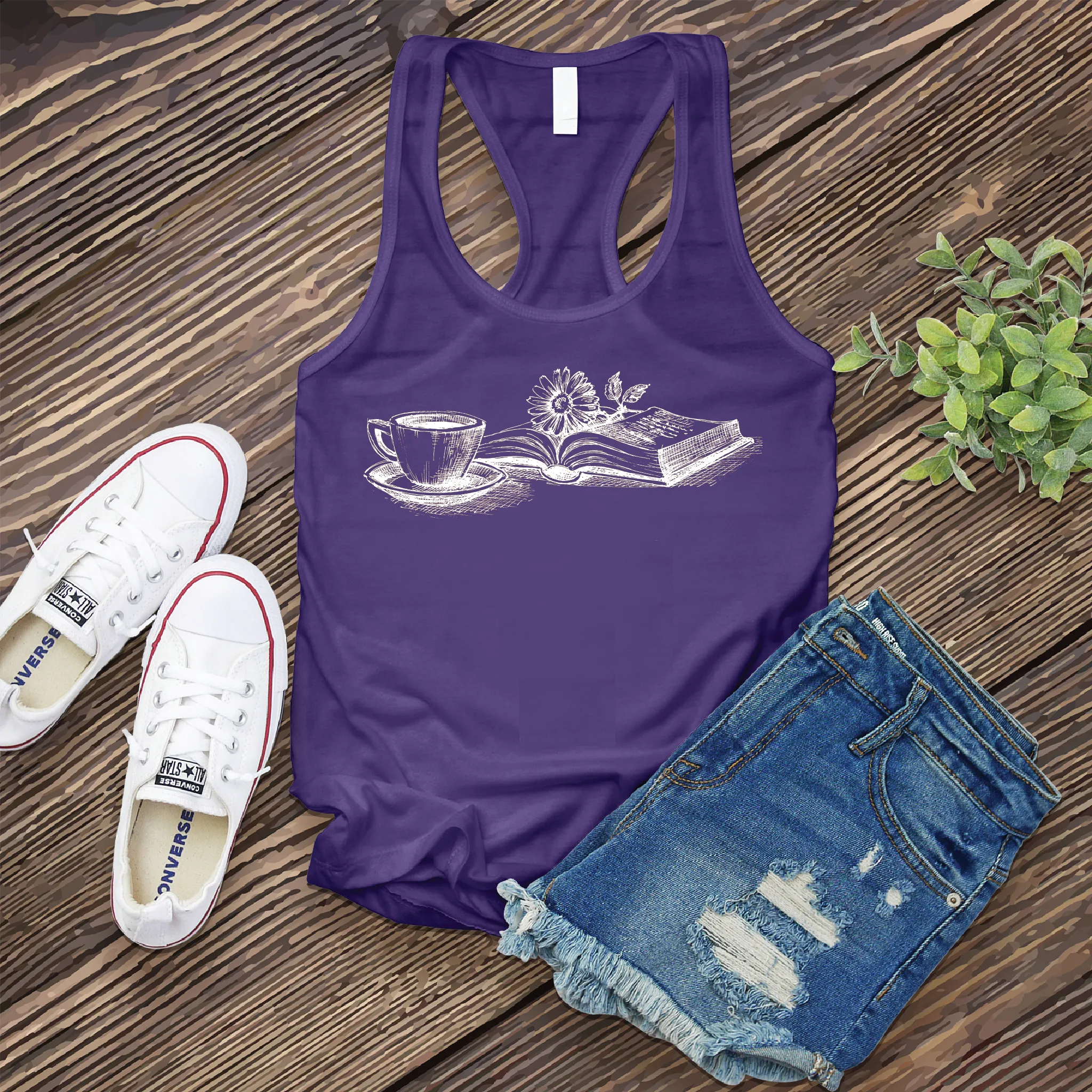 Coffee, Book, and Flower Women's Tank Top