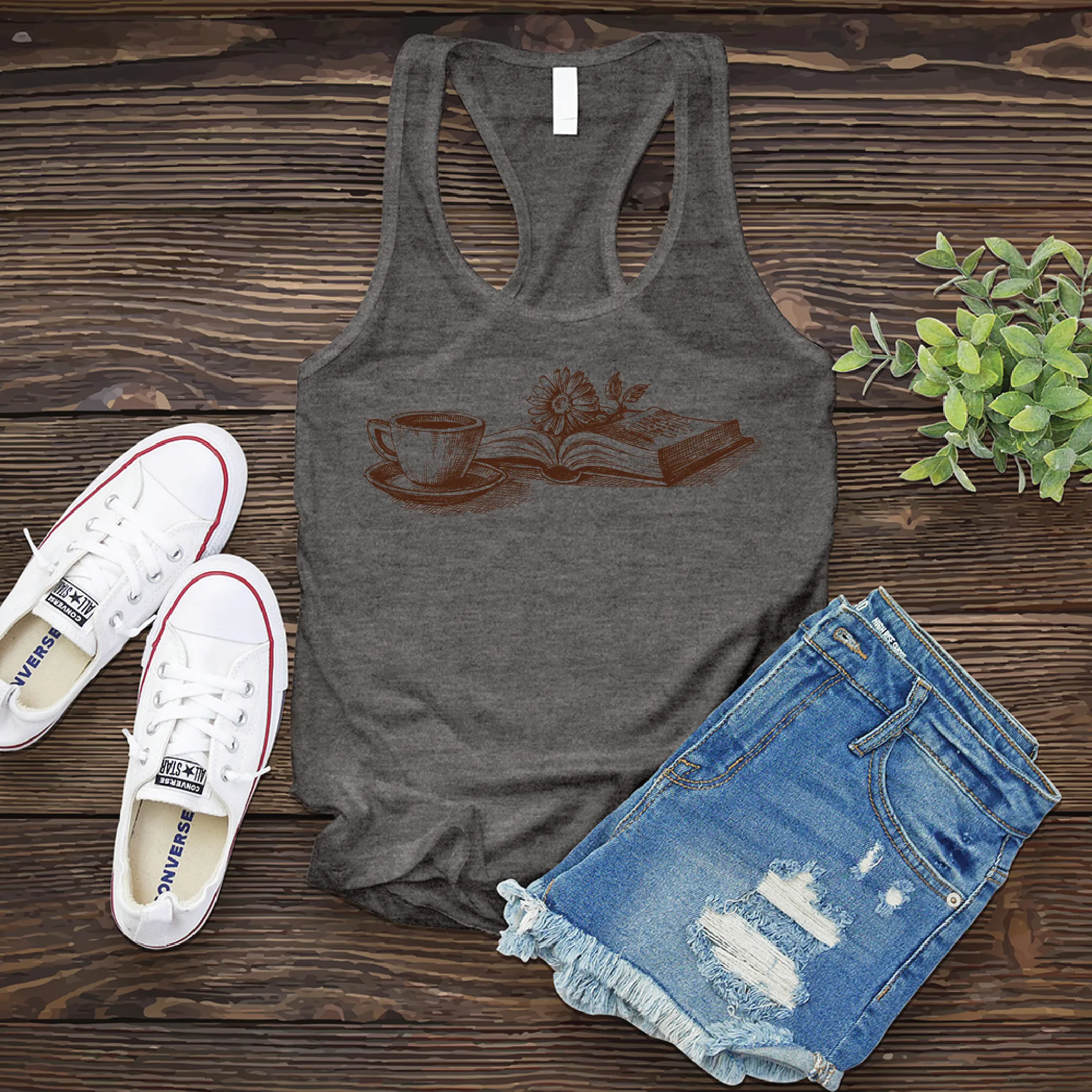Coffee, Book, and Flower Women's Tank Top