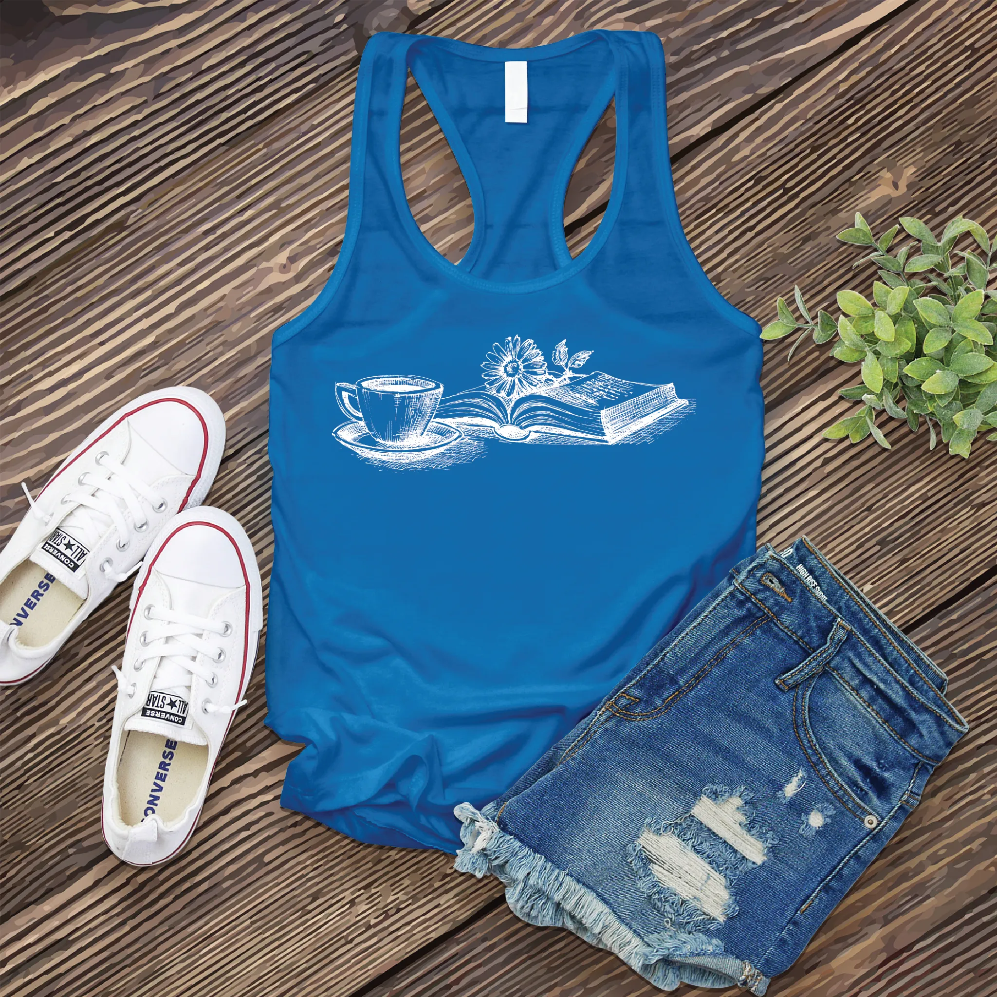 Coffee, Book, and Flower Women's Tank Top