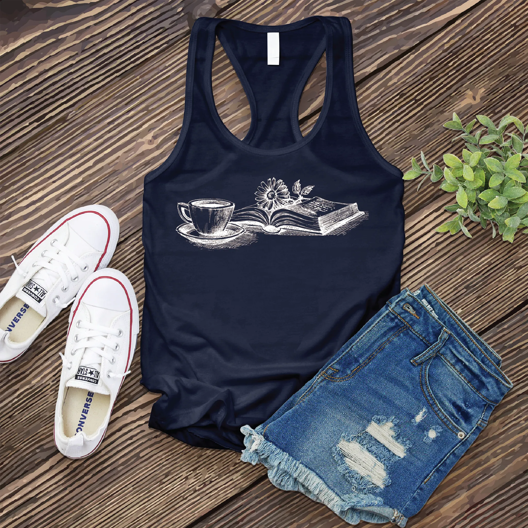 Coffee, Book, and Flower Women's Tank Top