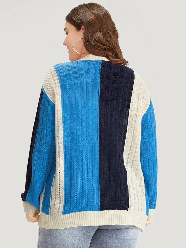 Colorblock Contrast Button Down Drop Shoulder Cardigan
