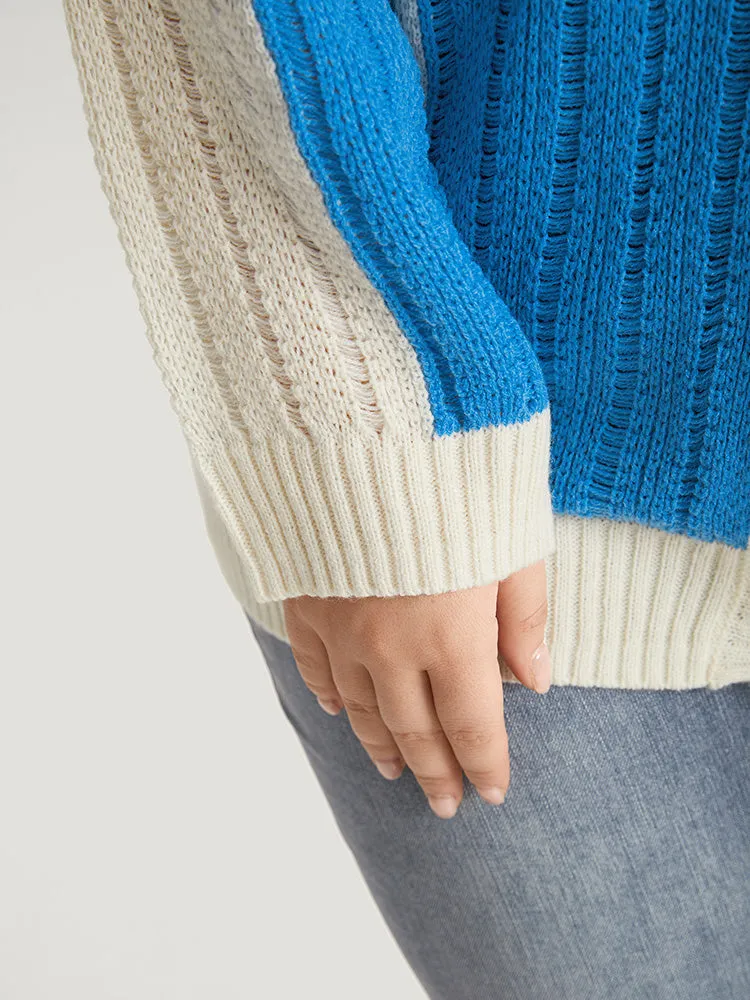 Colorblock Contrast Button Down Drop Shoulder Cardigan