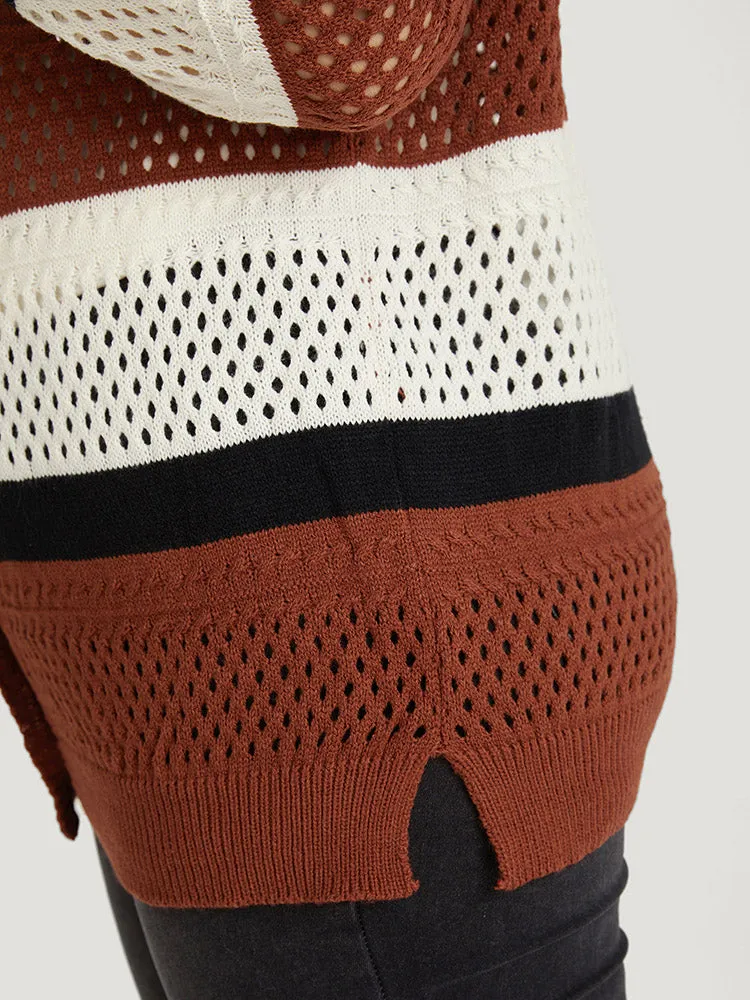 Colorblock Contrast Geo Eyelet Button Through Cardigan