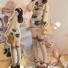 Curious Calico    Dress and Cardigan with Optional Socks Set Kawaii Academia Y2K Cottagecore Coquette Fairycore Dollette Princesscore