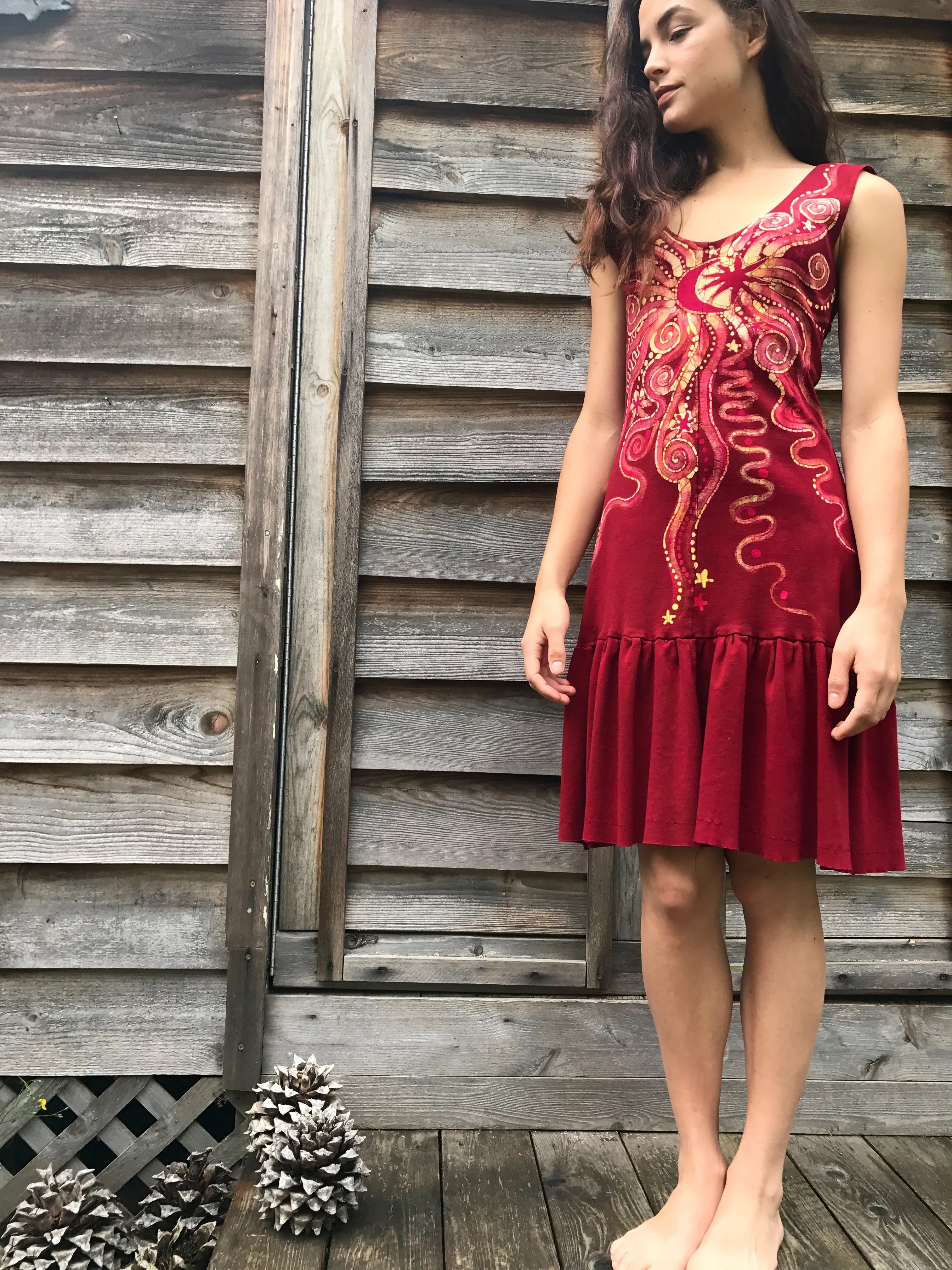 Fire Dancer Red Batikwalla Dress in Organic Cotton - Size Small