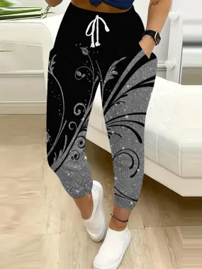 Floral Print Dual Pockets Jogger Pants, Casual & Versatile High Waist Pants For Spring & Summer, Women's Clothing