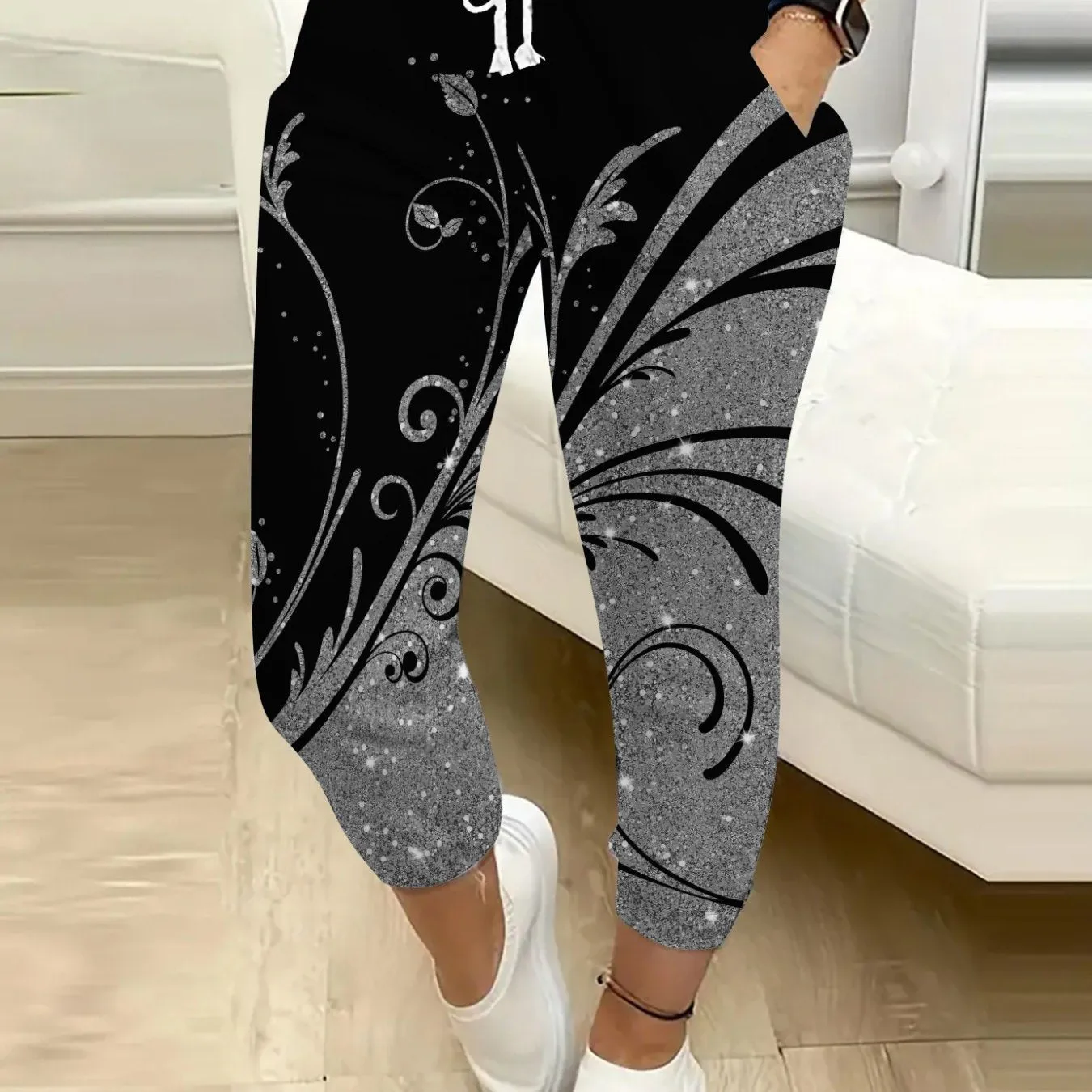 Floral Print Dual Pockets Jogger Pants, Casual & Versatile High Waist Pants For Spring & Summer, Women's Clothing