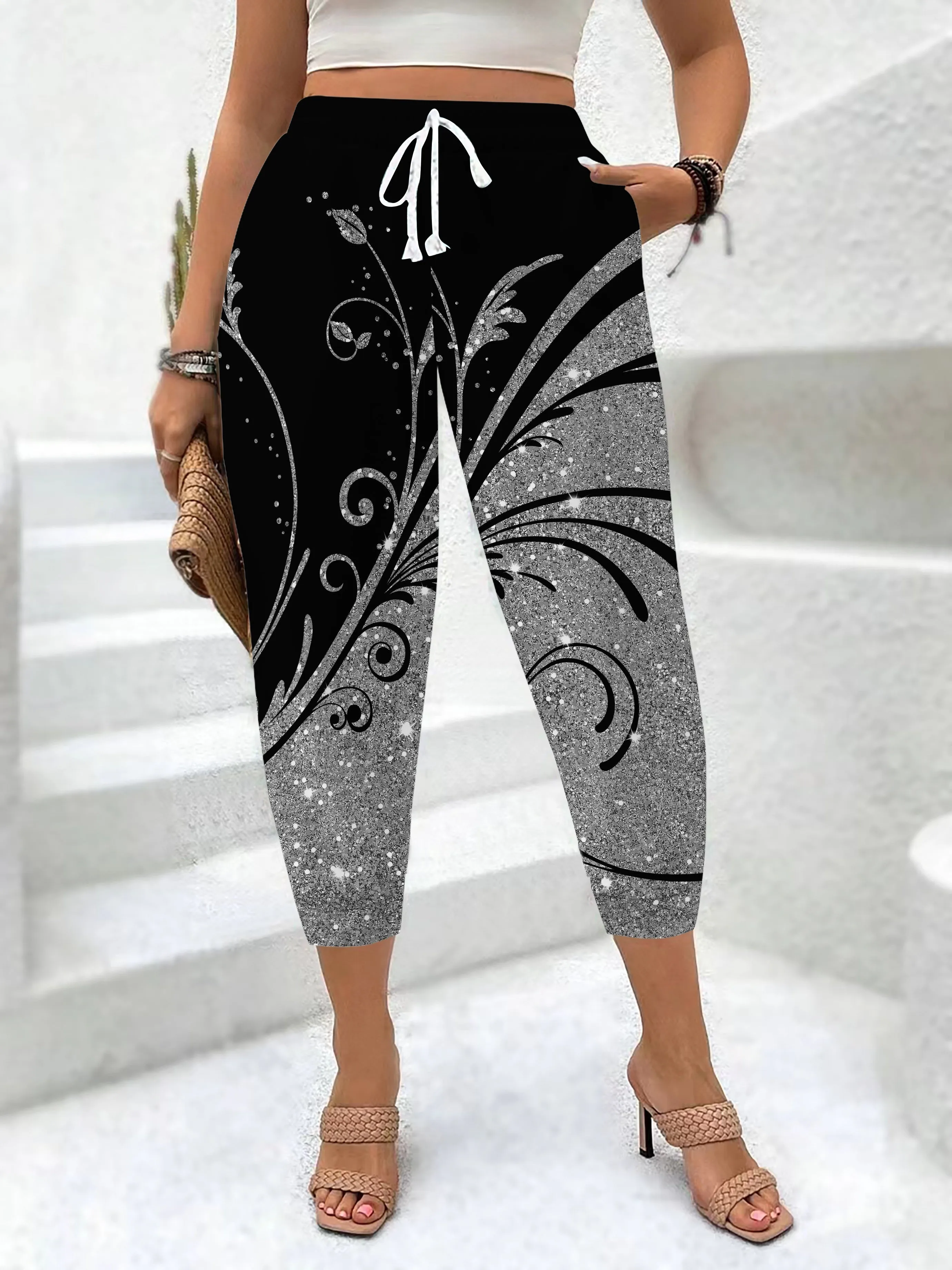 Floral Print Dual Pockets Jogger Pants, Casual & Versatile High Waist Pants For Spring & Summer, Women's Clothing
