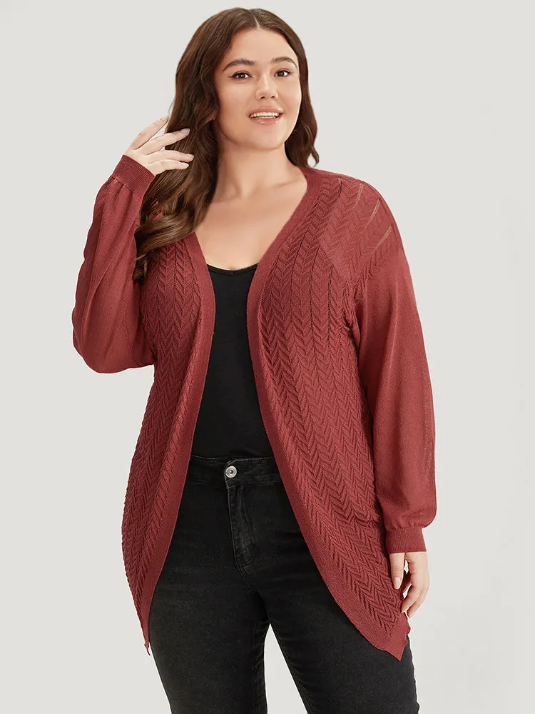 Geometric Plisse Patchwork Loose Open Front Cardigan