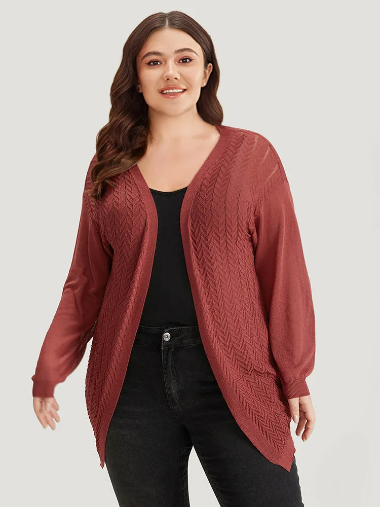 Geometric Plisse Patchwork Loose Open Front Cardigan