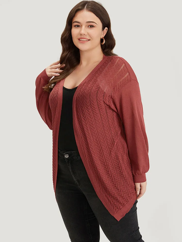 Geometric Plisse Patchwork Loose Open Front Cardigan