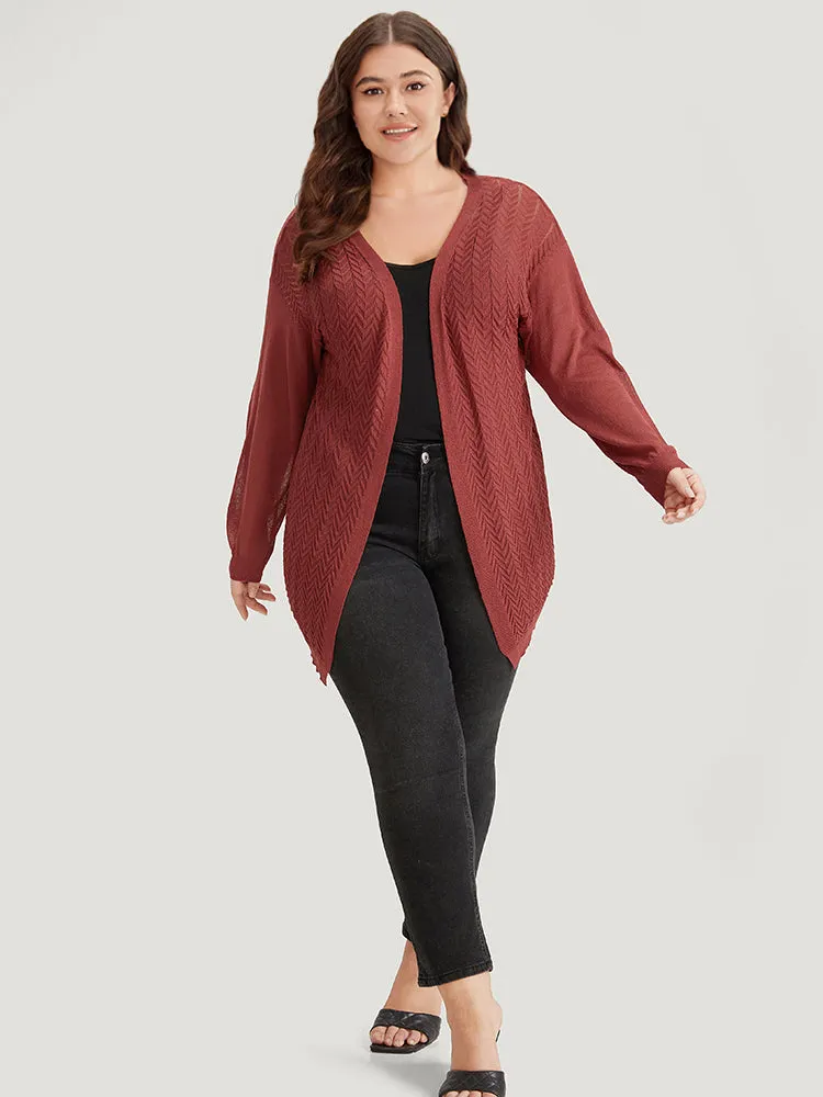 Geometric Plisse Patchwork Loose Open Front Cardigan