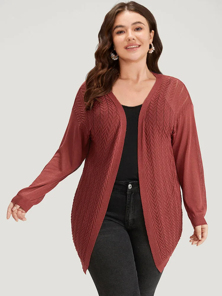 Geometric Plisse Patchwork Loose Open Front Cardigan