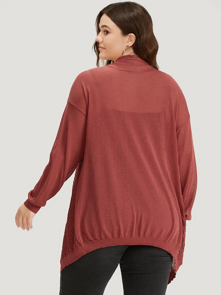 Geometric Plisse Patchwork Loose Open Front Cardigan