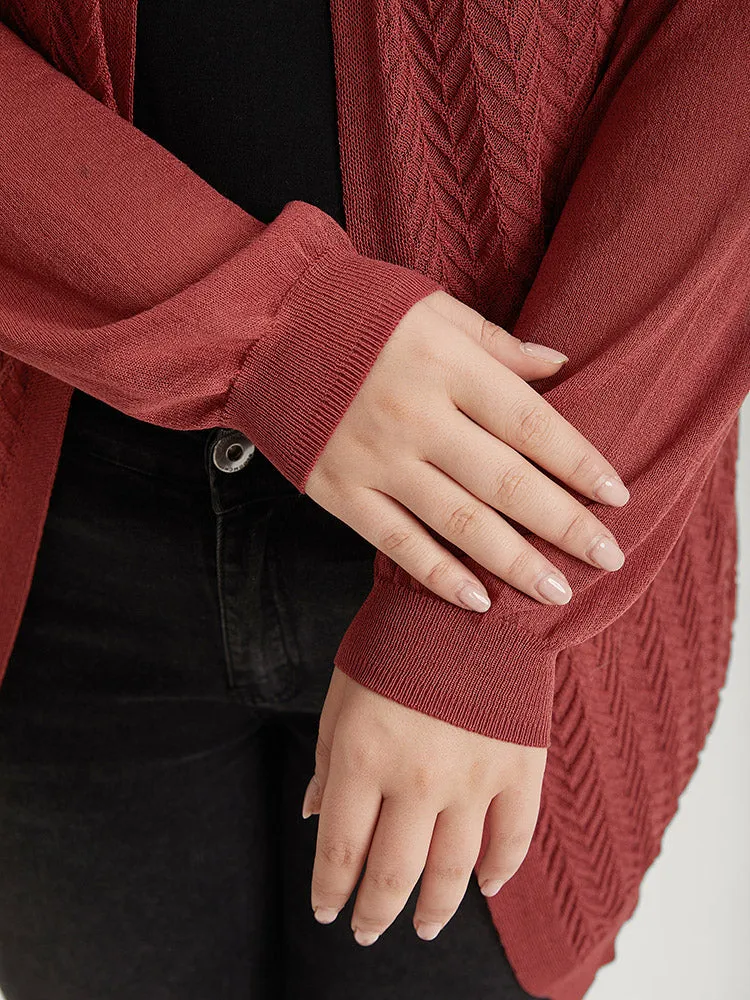 Geometric Plisse Patchwork Loose Open Front Cardigan