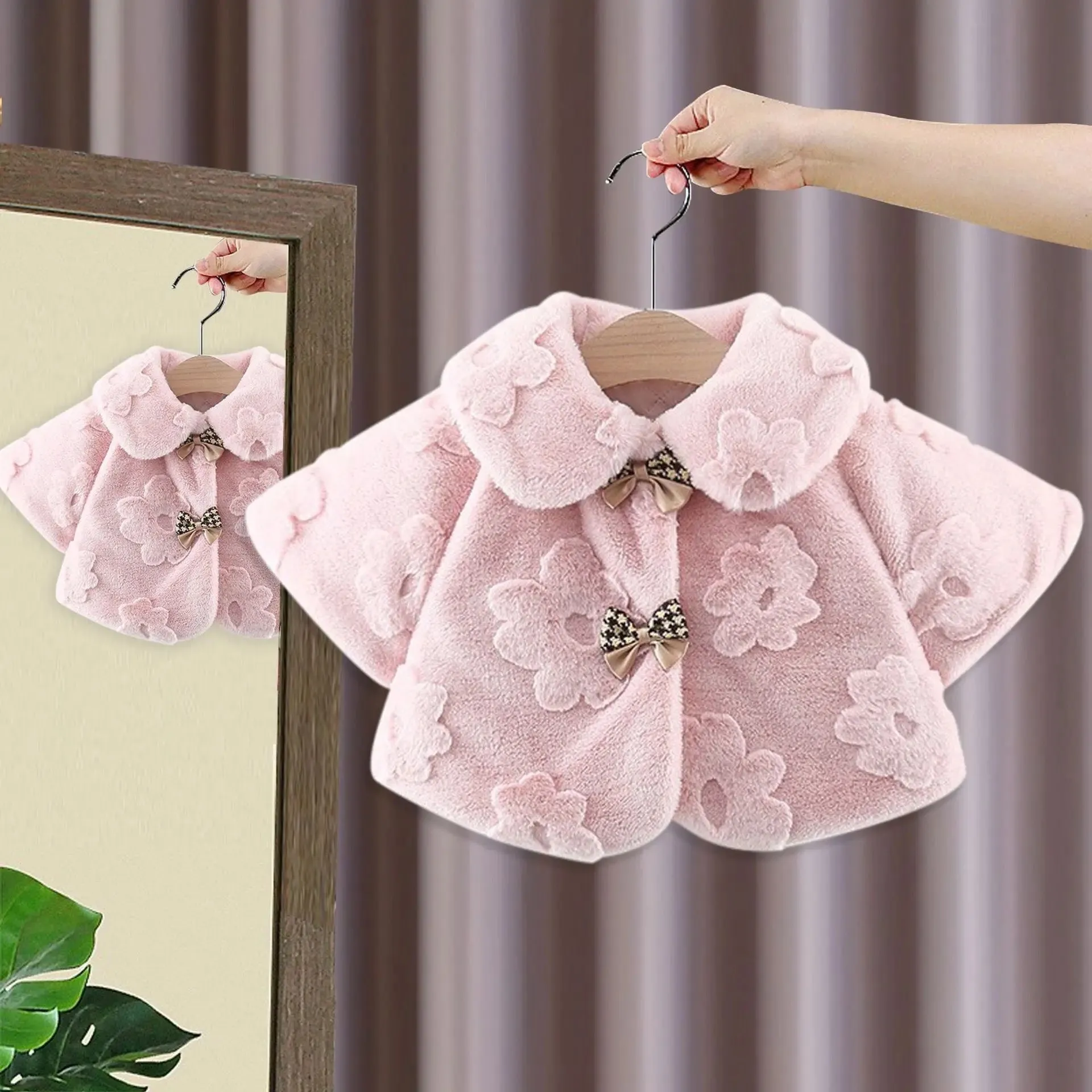Girls Designer Short Embossed Fur Jacket