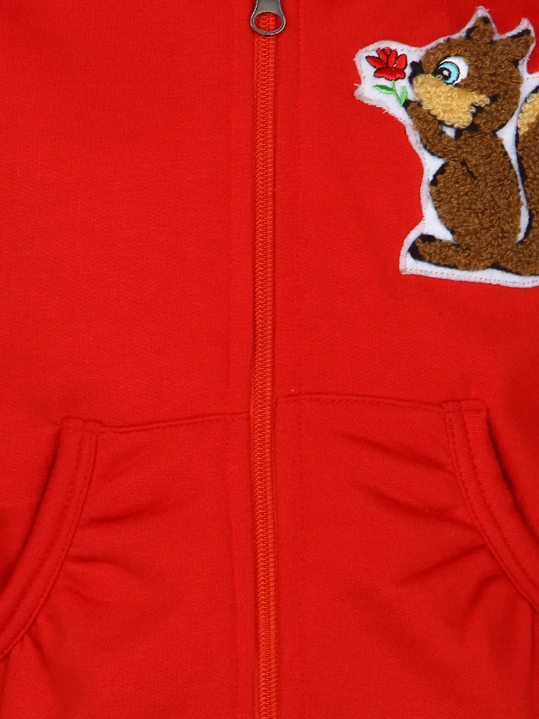 Girl's Red Squirrel Embroidered Hoodie Jacket - StyleStone Kid
