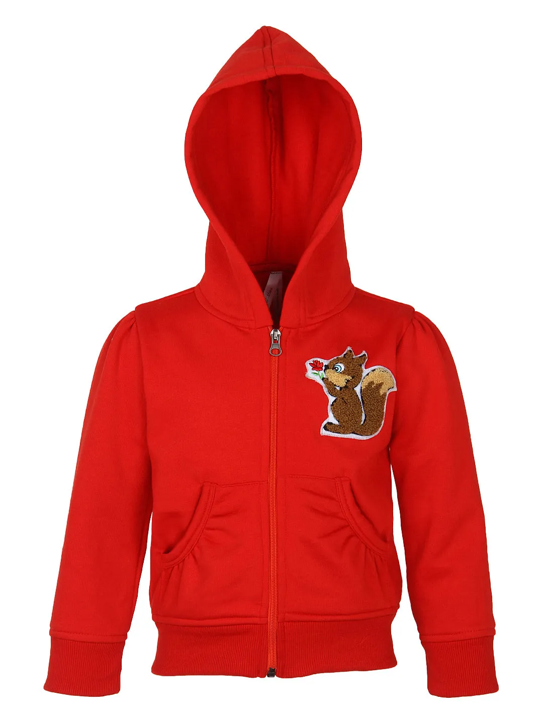 Girl's Red Squirrel Embroidered Hoodie Jacket - StyleStone Kid