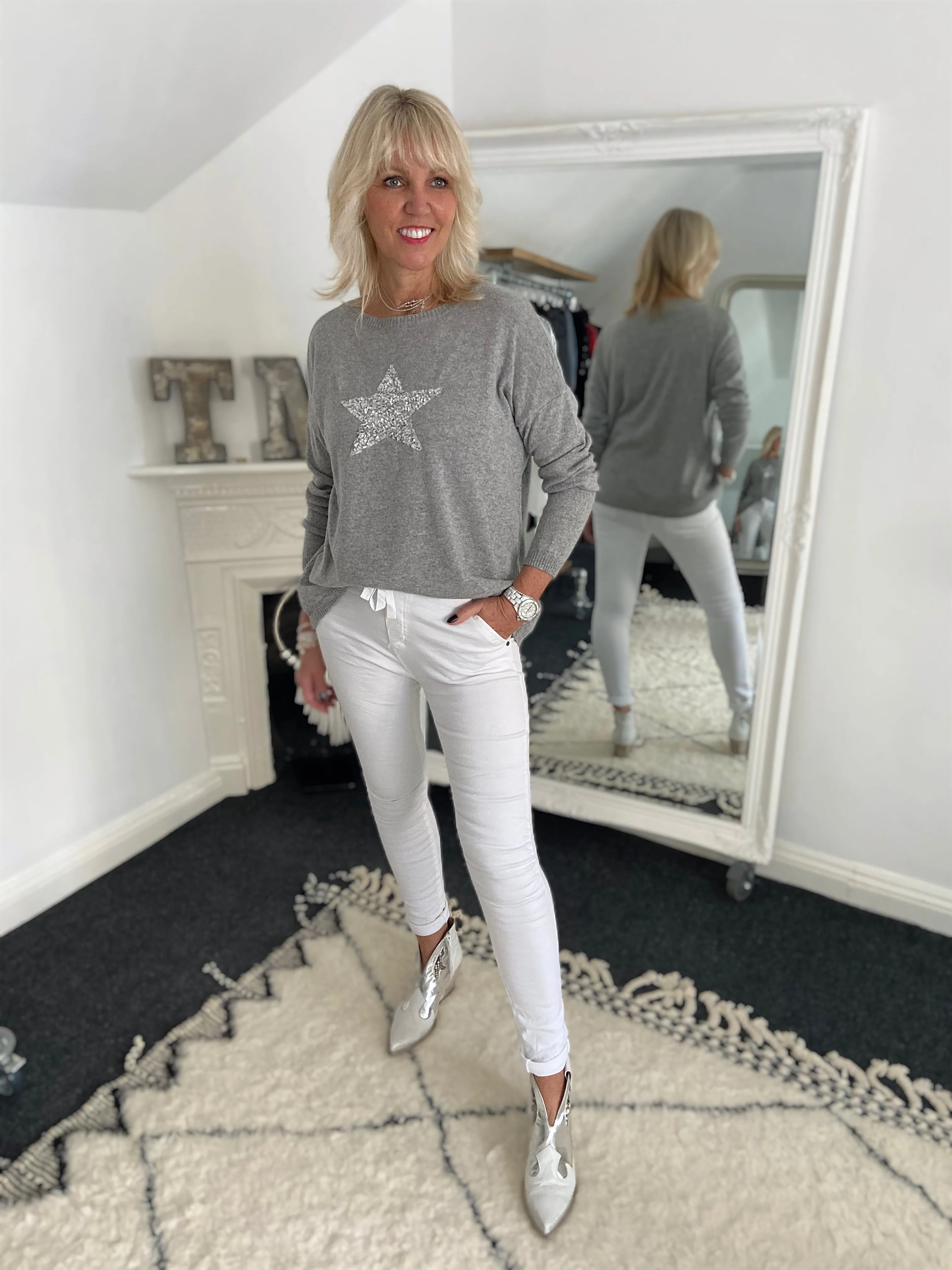 Jean Joggers in White