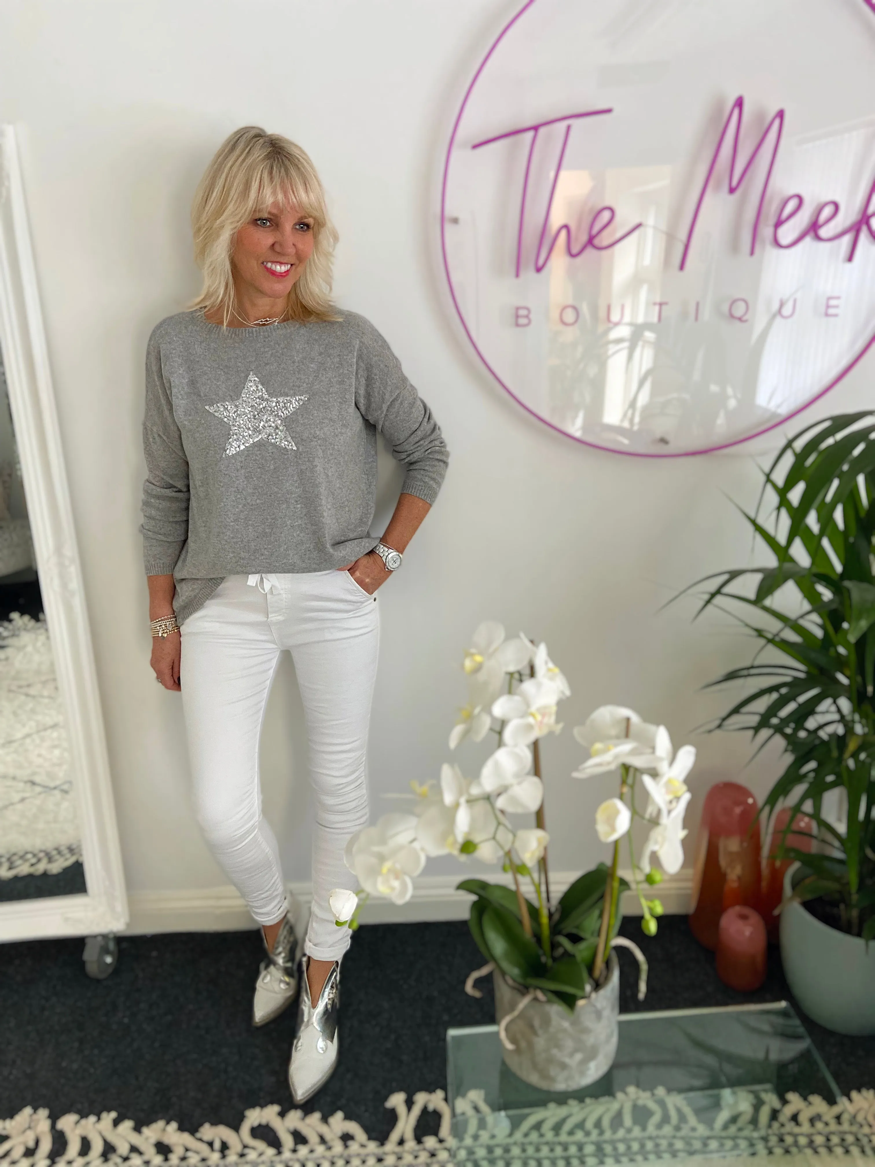 Jean Joggers in White